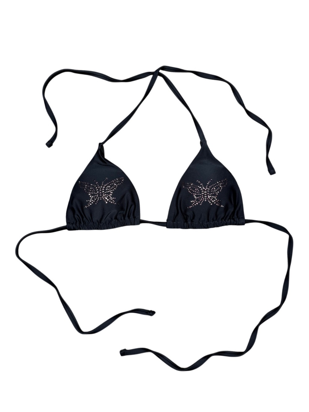 Black Butterfly Rhinestone Triangle Bikini Top